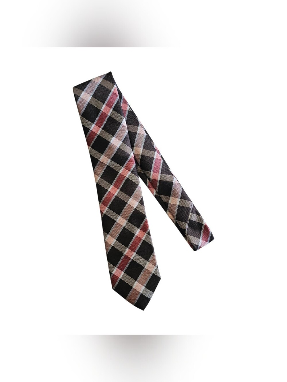 Alexander Julian Colours Men's Plaid Necktie Black Red Grey Check Pattern